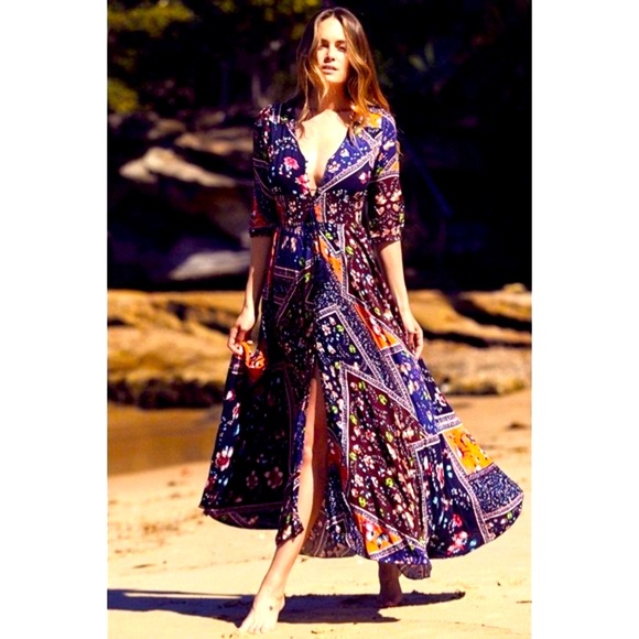 Jaase Patches Patchwork Mixed Media Print Maxi Dress - Picture 3 of 8